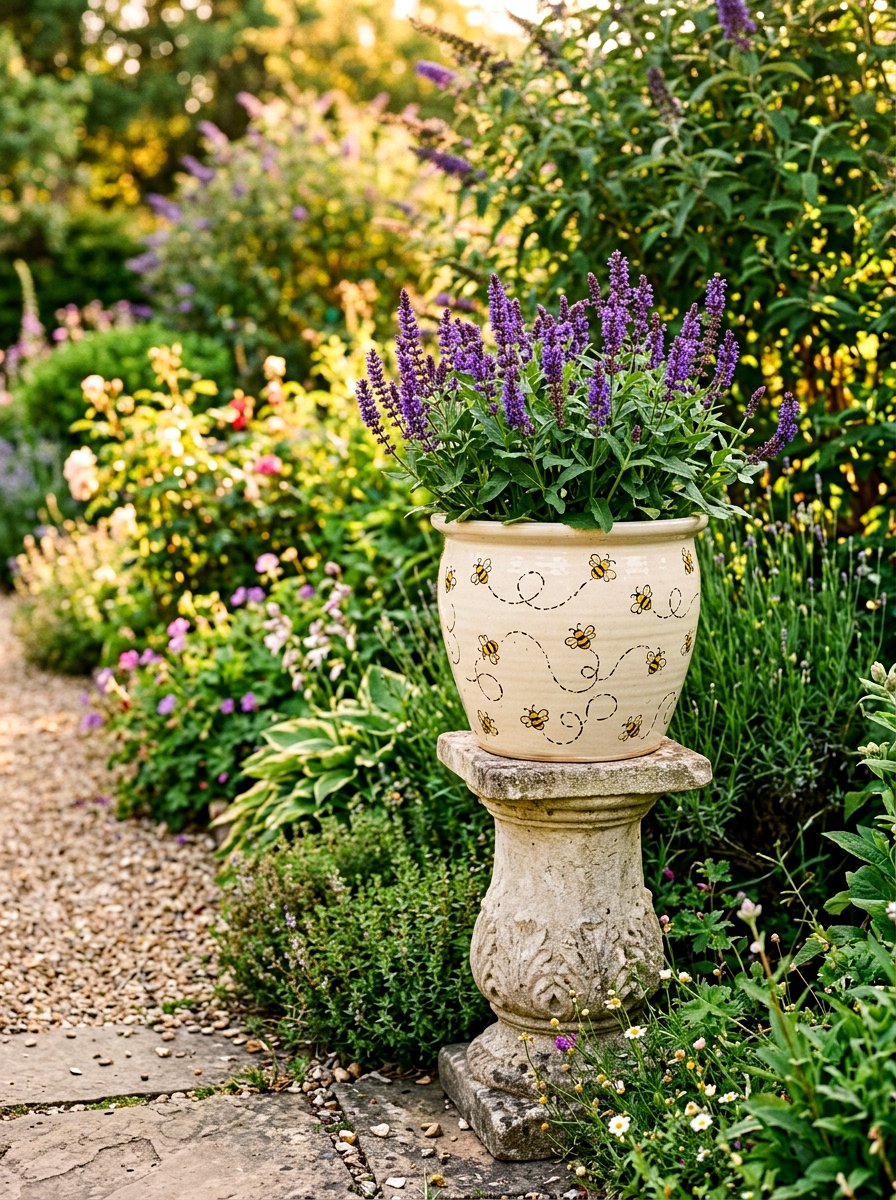 Honeybee painted planter - 25 Spring Pot Painting Ideas