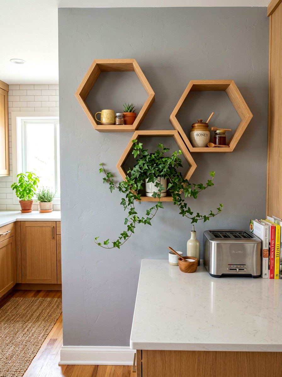 Honeycomb Floating Shelf - 25 Spring Bee Decor Ideas for Kitchen