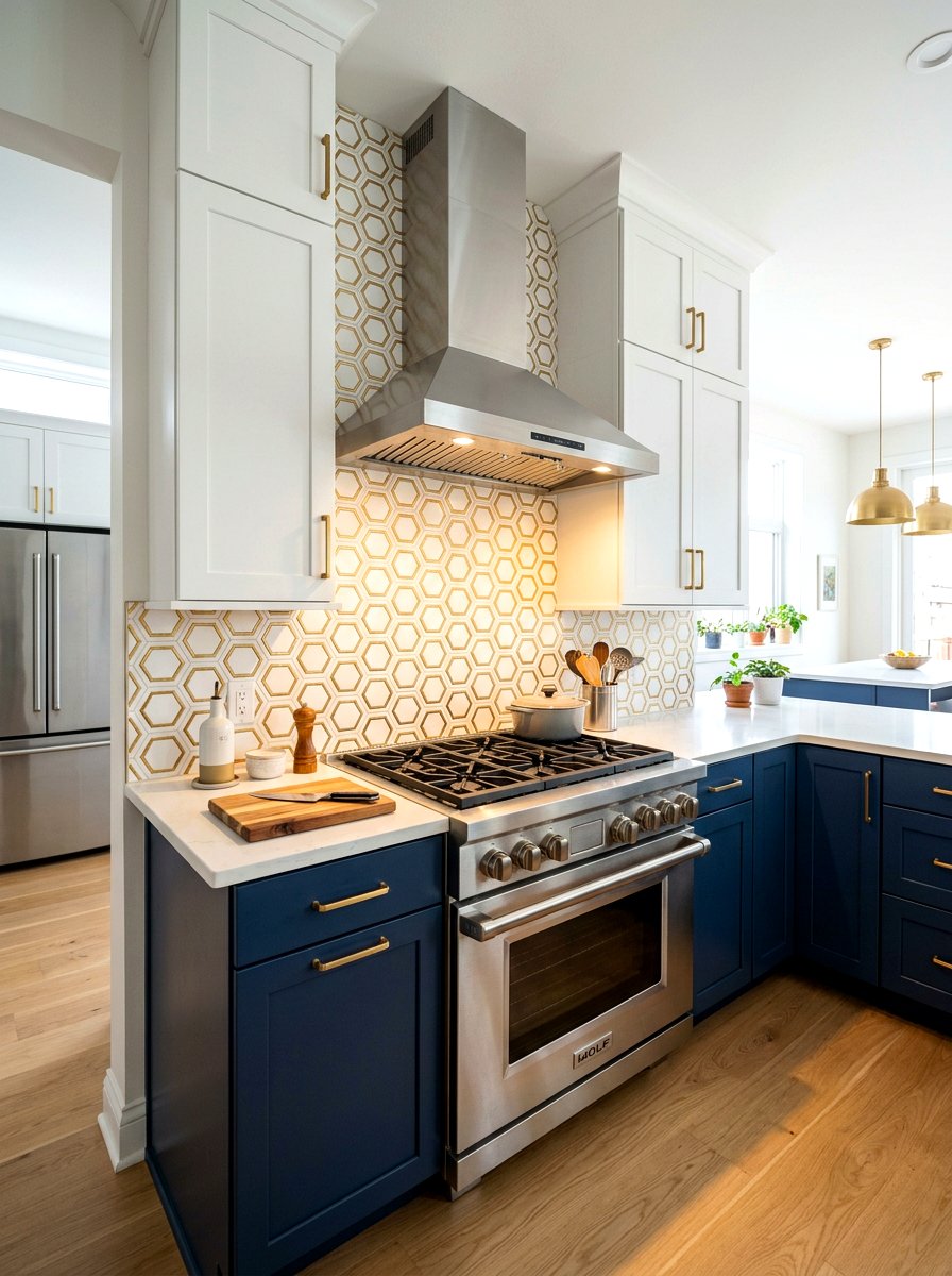 Honeycomb Patterned Backsplash - 25 Spring Bee Decor Ideas for Kitchen