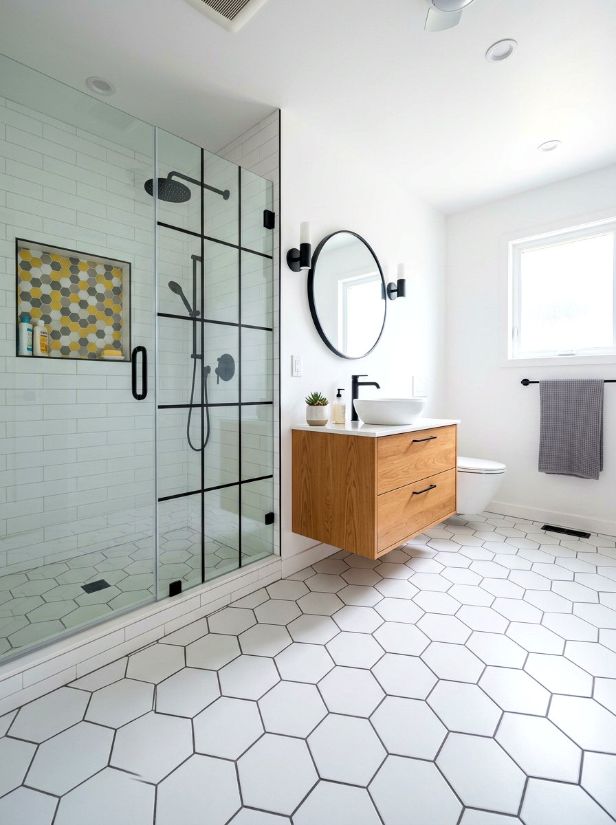 Honeycomb bathroom tile - 25 Spring Bee Decor Ideas