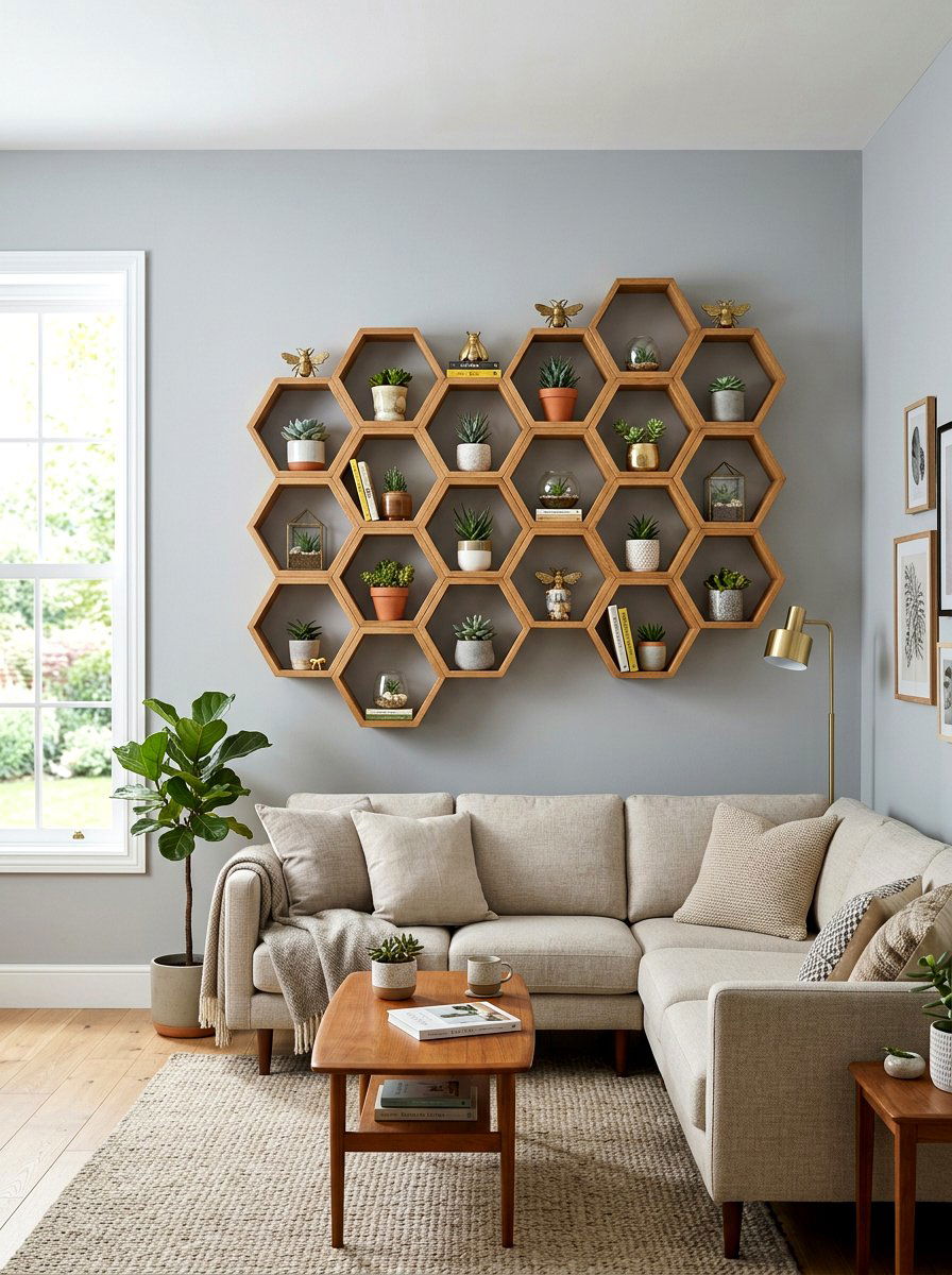 Honeycomb wall shelf - 25 Spring Bee Decor Ideas