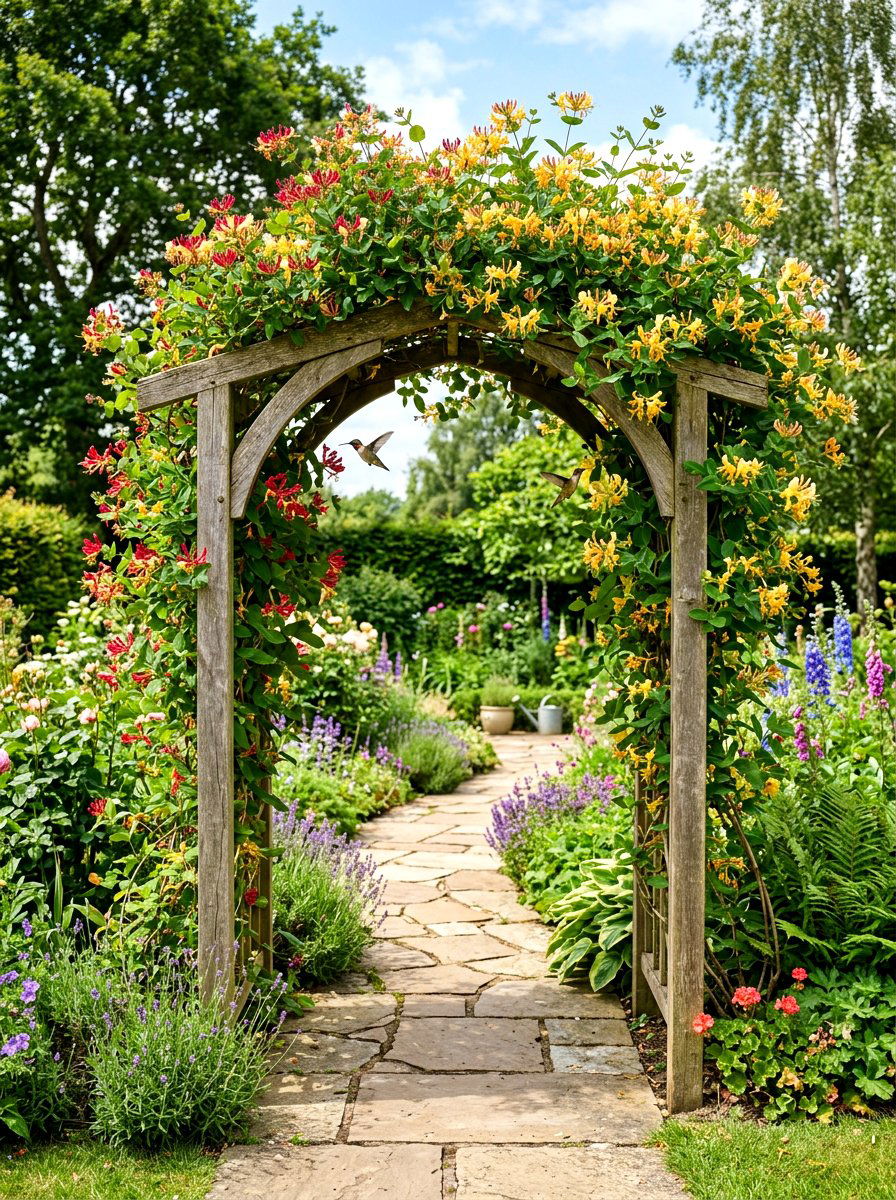 Honeysuckle Vine For Fragrant Garden Entry - 25 Spring Garden Arbor Decor Ideas