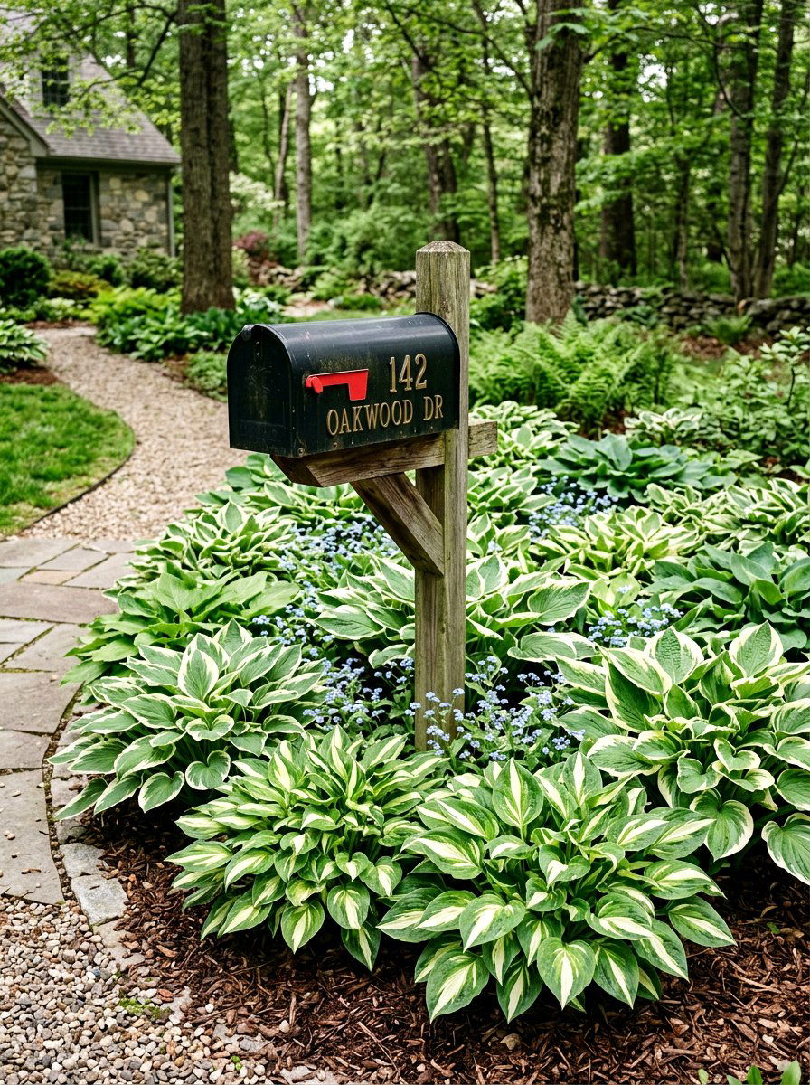 Hosta Shady Garden - 25 Spring Mailbox Garden Ideas