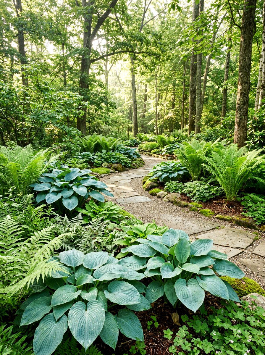 Hostas and ferns garden - 25 Spring Shade Garden Ideas