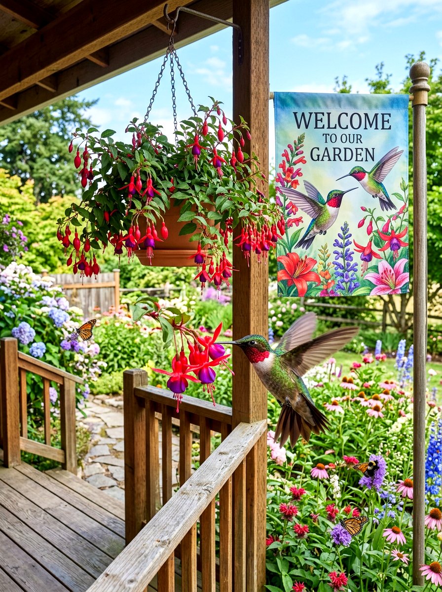 Hummingbird And Flower Flag - 25 Spring Yard Flag Ideas