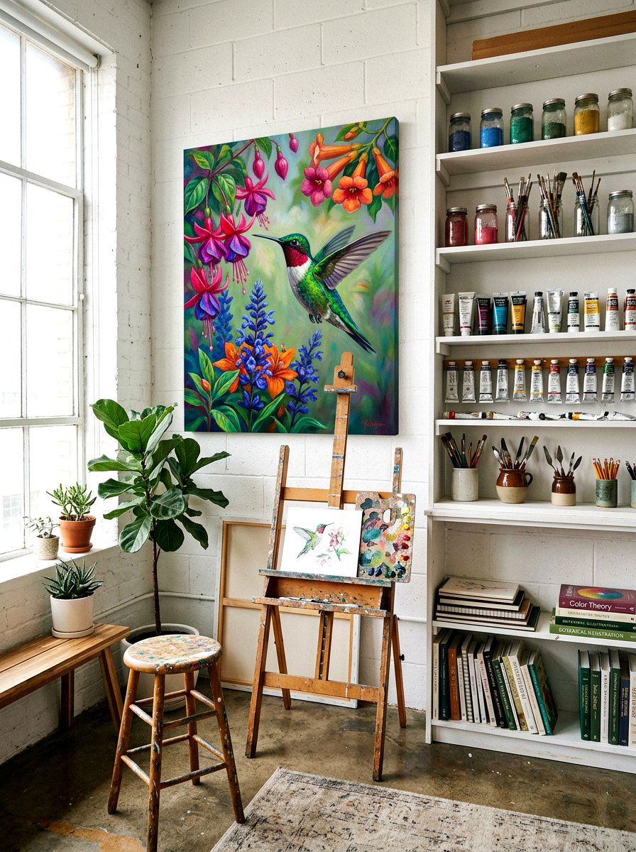 Hummingbird Floral Canvas - 25 Spring Canvas Art Ideas