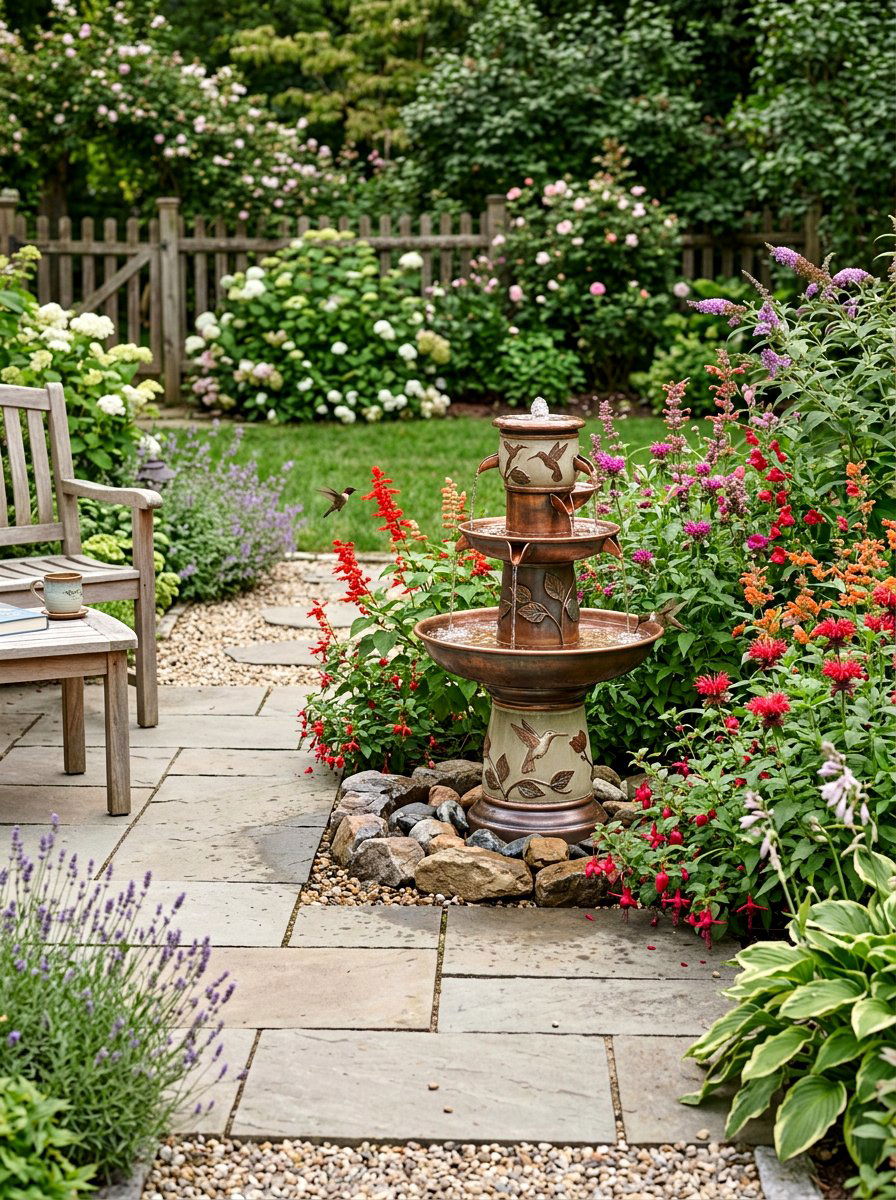 Hummingbird Garden Fountain - 25 Spring Bird Decor Ideas