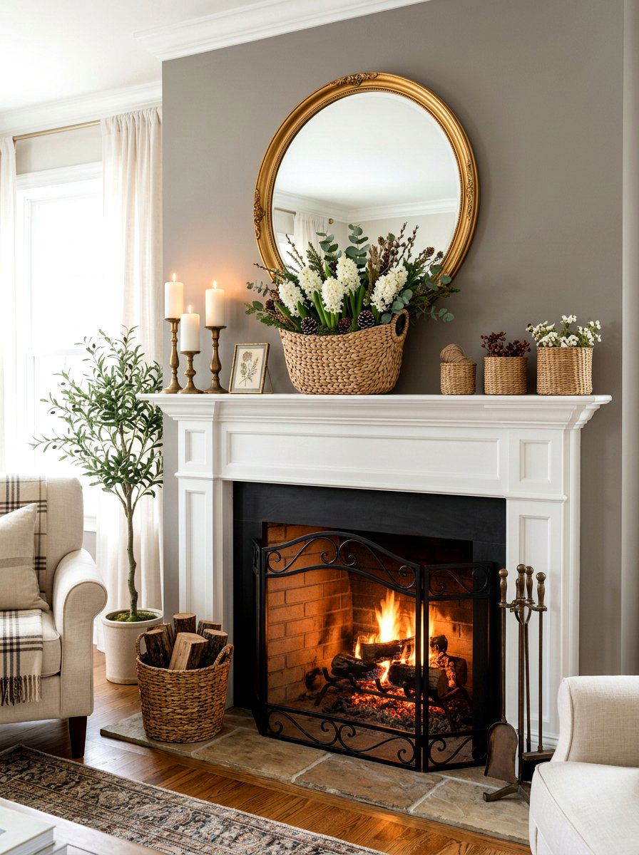 Hyacinth Basket Mantel Decor - 25 Spring Hyacinth Basket Decor Ideas