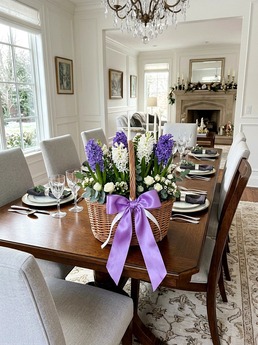 Hyacinth Basket With Ribbon - 25 Spring Hyacinth Basket Decor Ideas