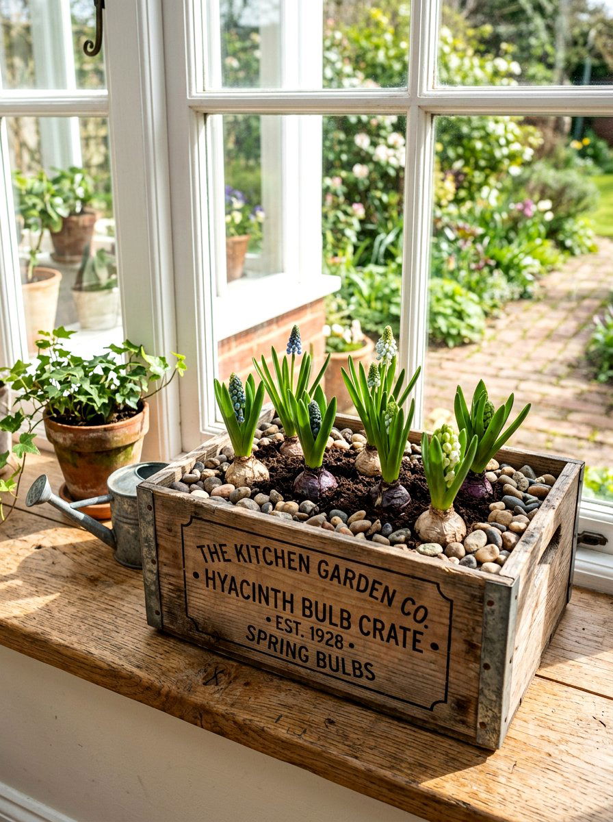 Hyacinth Bulb Crate - 25 Spring Wooden Box Decor Ideas