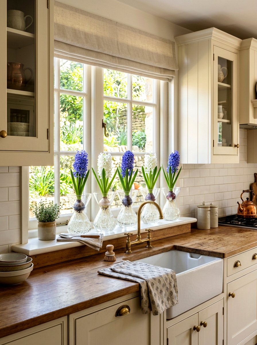 Hyacinth Bulb Vases - 25 Spring Kitchen Windowsill Decor Ideas