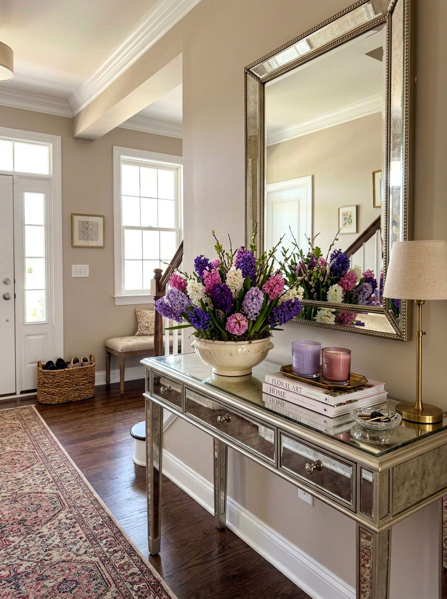 Hyacinth Colorful Entry Table - 25 Spring Floral Centerpiece Ideas