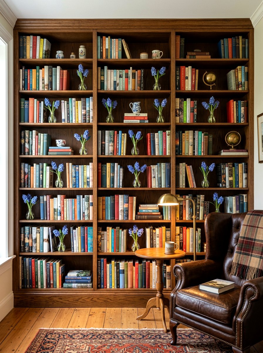 Hyacinth Spring Bookshelf - 25 Spring Silk Flower Arrangement Ideas