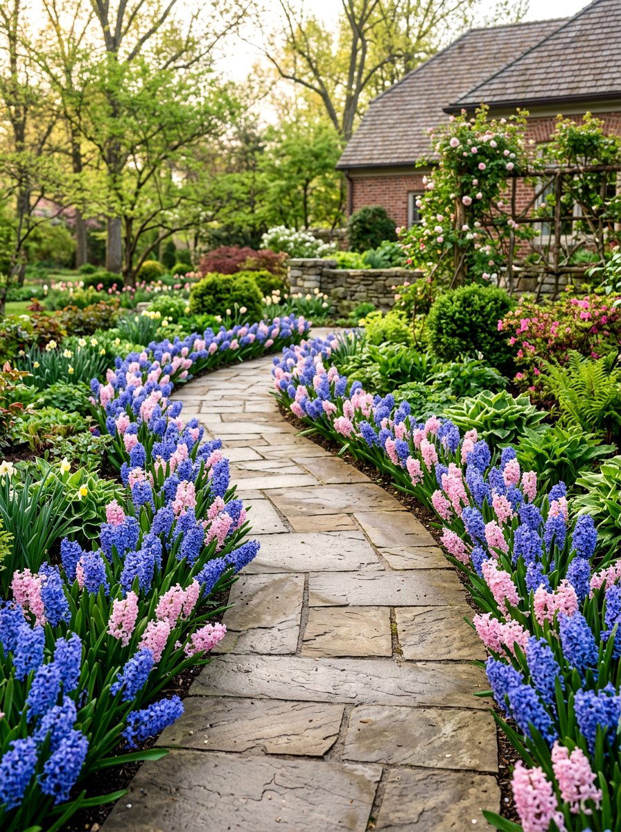 Hyacinth Walkway Edging - 25 Spring Flower Garden Ideas