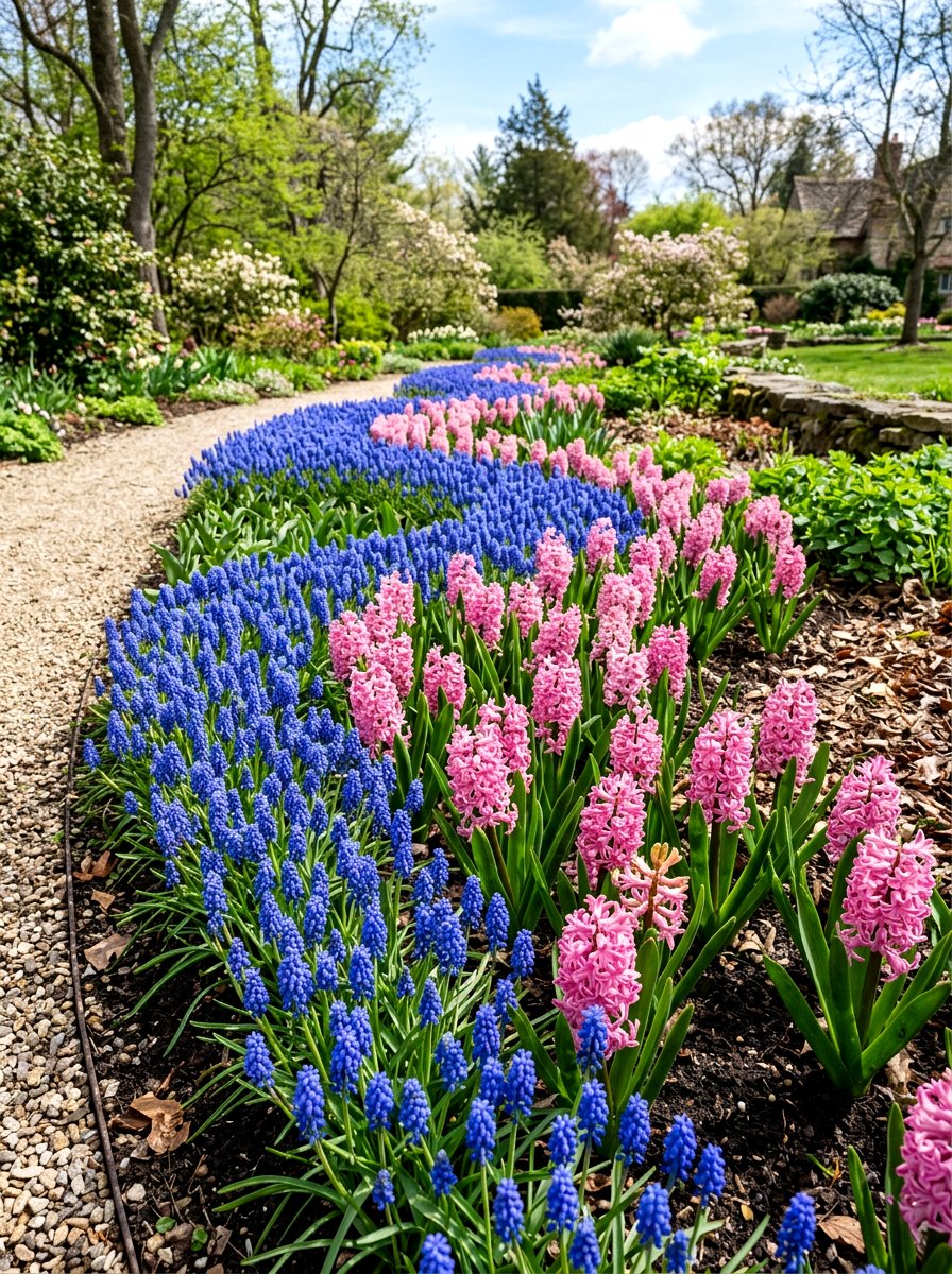 Hyacinth and Muscari Mix - 25 Spring Flower Border Ideas