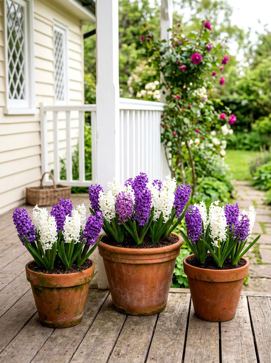 Hyacinth container arrangement - 25 Spring Bulb Garden Ideas
