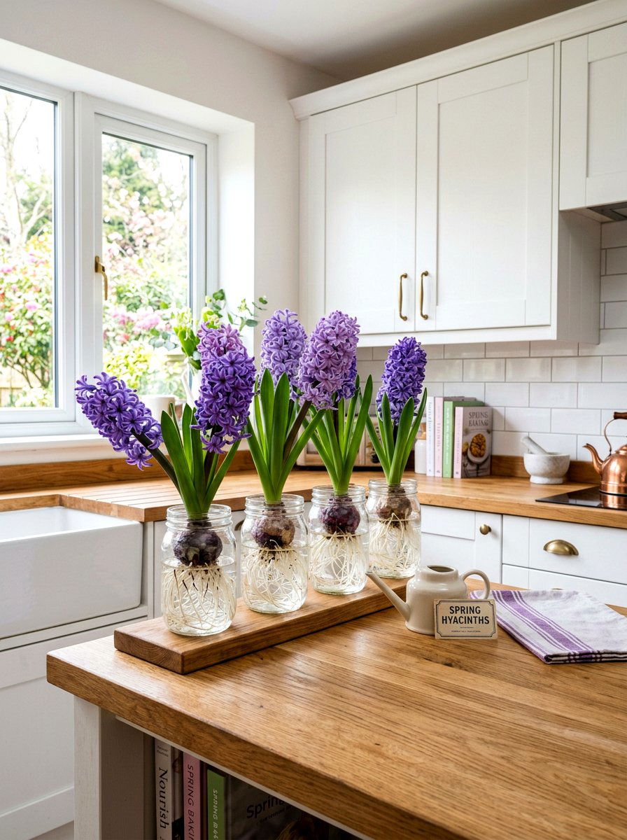 Hyacinth kitchen display - 25 Spring Kitchen Counter Decor Ideas
