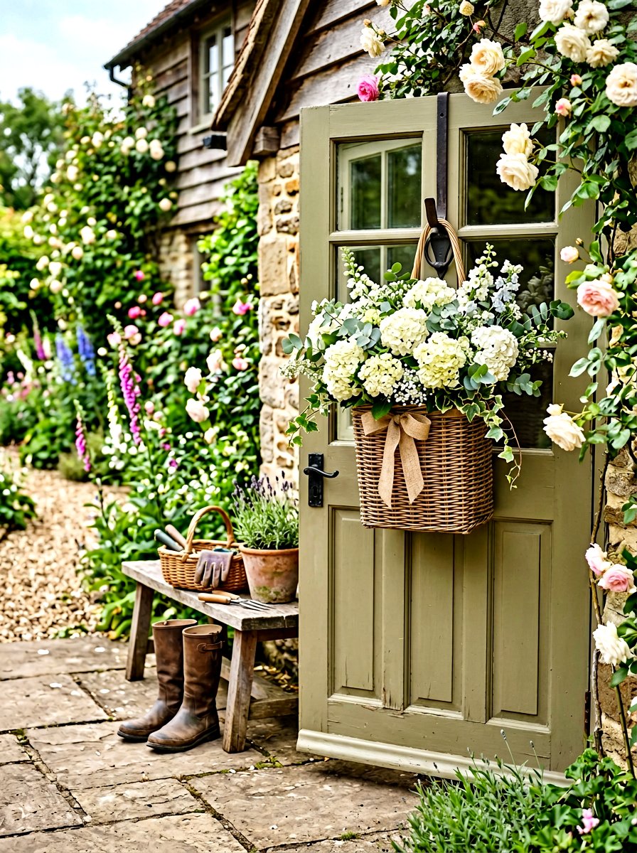 Hydrangea Basket Door Hanger - 25 Spring Hydrangea Wreath Ideas