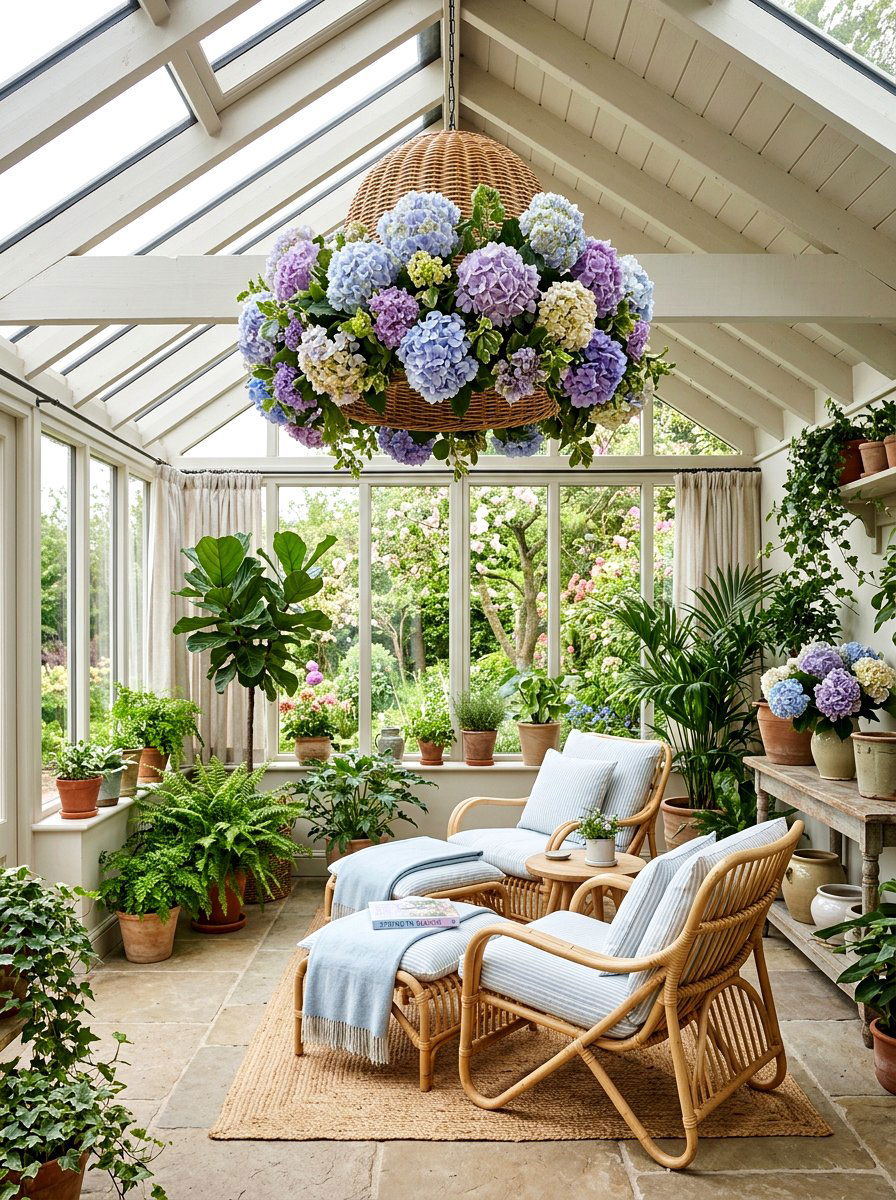 Hydrangea Basket Light Fixture - 25 Spring Flower Chandelier Ideas