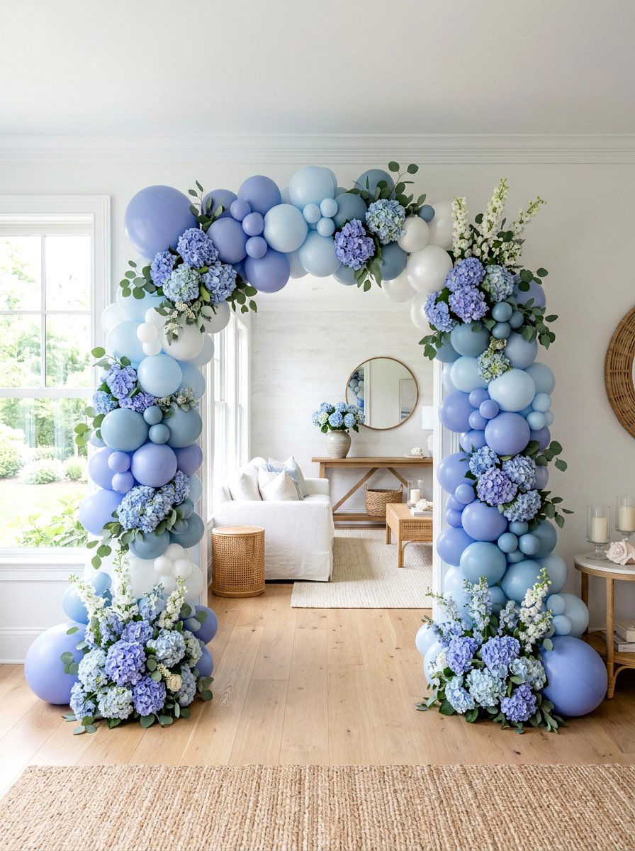 Hydrangea Blue Balloon Arch - 25 Spring Balloon Arch Ideas for Party