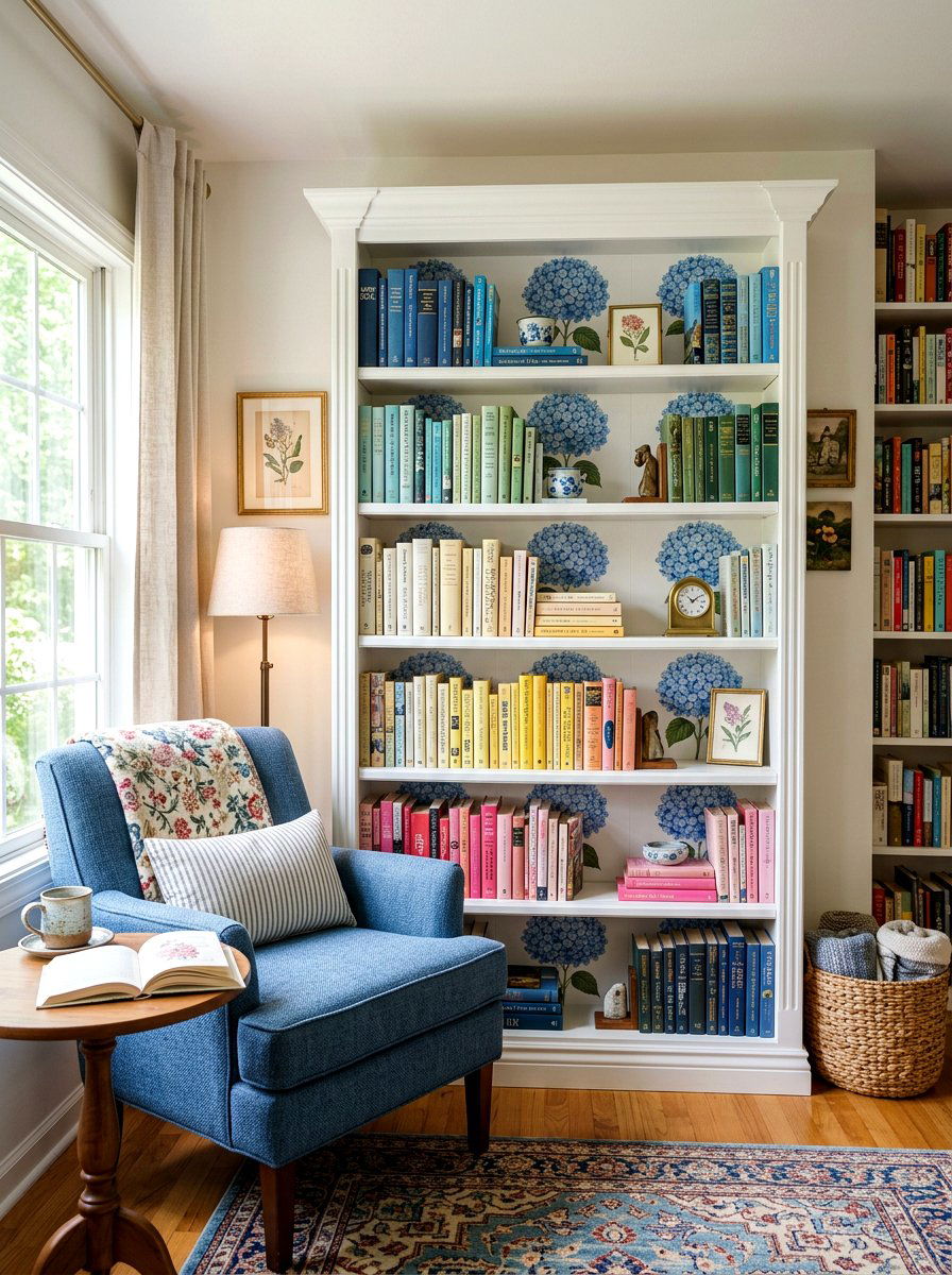 Hydrangea Bookcase - 25 Spring Decoupage Furniture Ideas