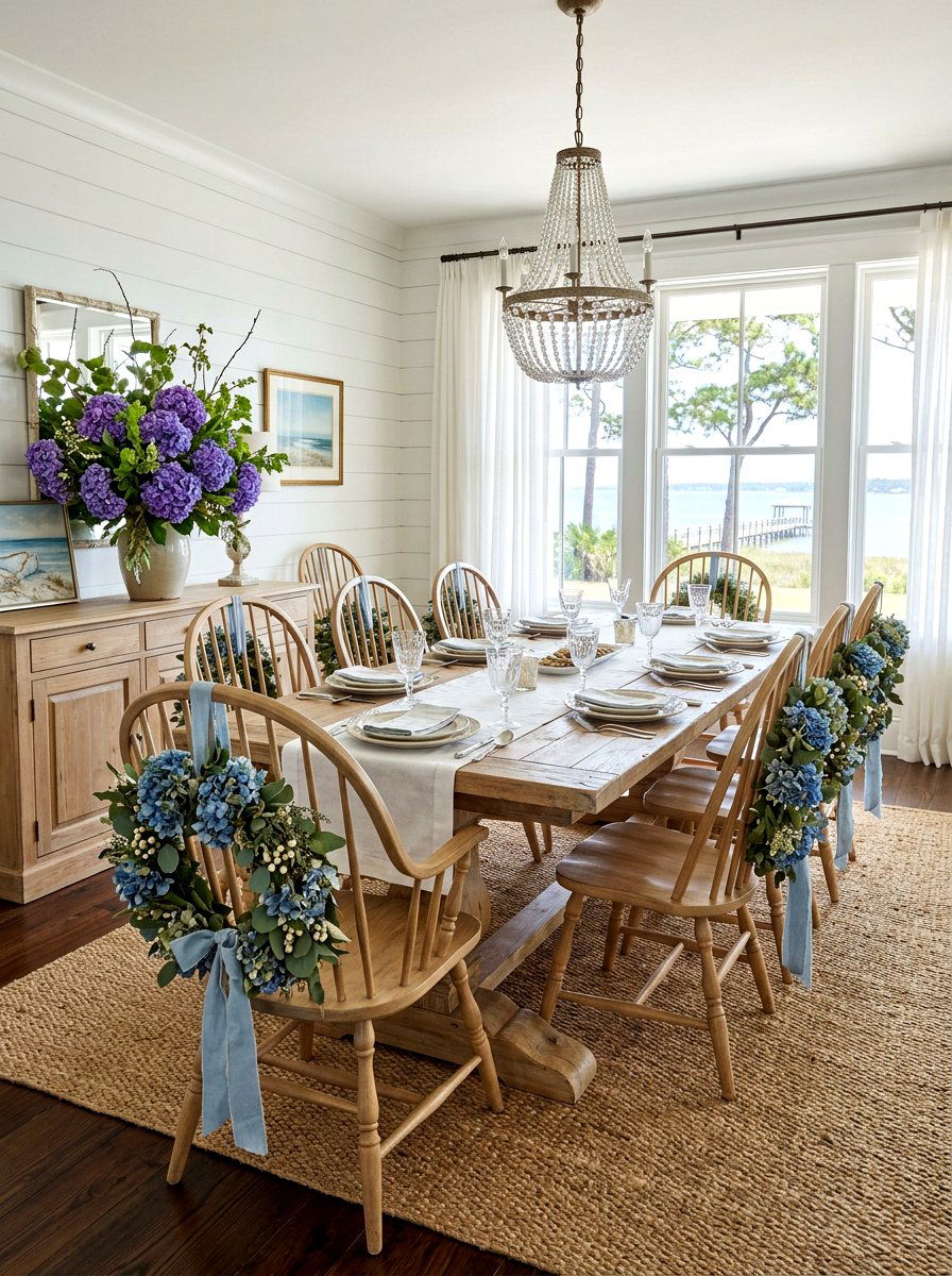 Hydrangea Chair Wreath - 25 Spring Chair Back Wreath Ideas