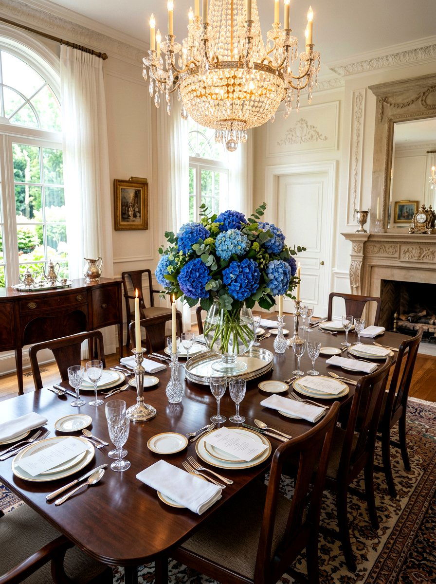 Hydrangea Dining Table Centerpiece - 25 Spring Table Centerpiece Ideas