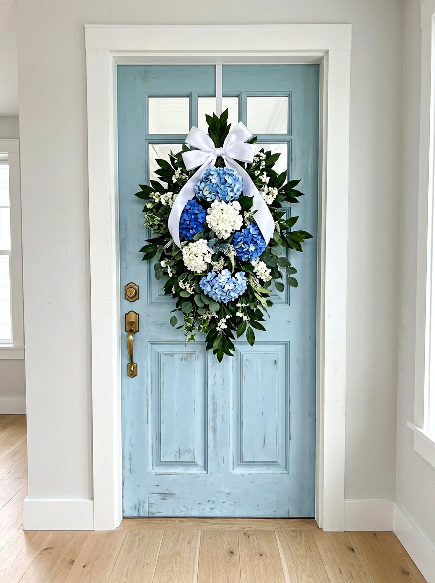 Hydrangea Door Swag - 25 Spring Swag Arrangement Ideas