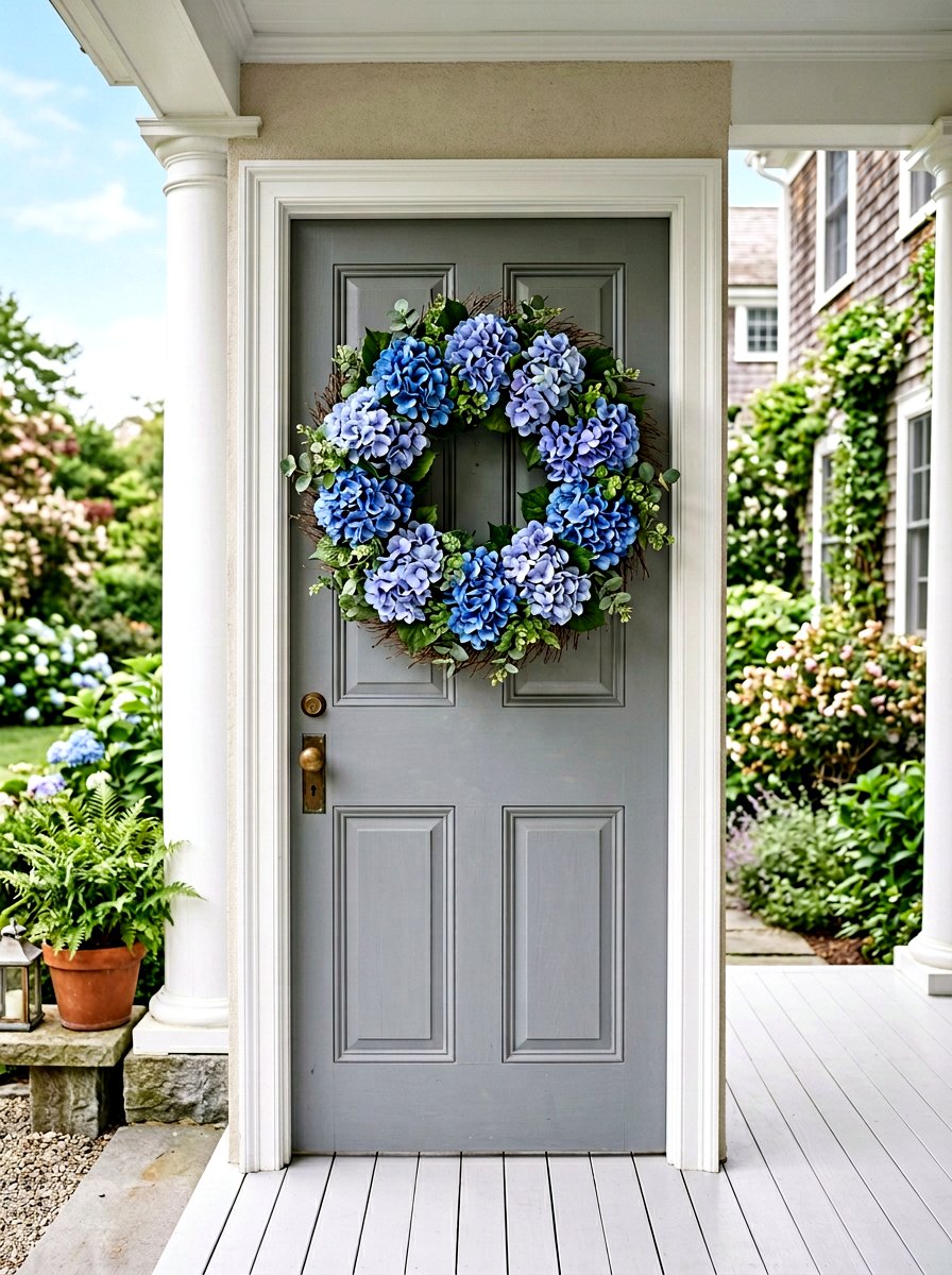 Hydrangea Door Wreath - 25 Spring Oversized Wreath Ideas