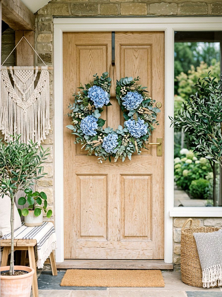 Hydrangea Eucalyptus Wreath - 25 Spring Hydrangea Wreath Ideas