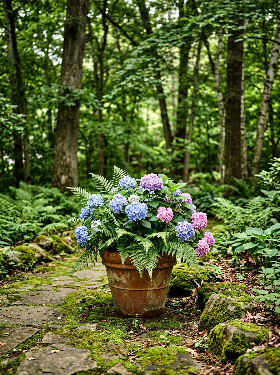 Hydrangea Fern Combination Pot - 25 Spring Hydrangea Planter Ideas