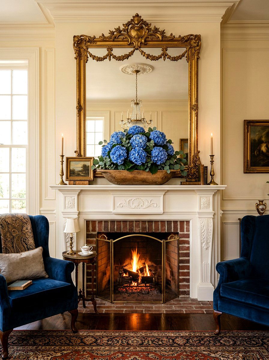 Hydrangea Flower Centerpiece - 25 Spring Mantel Arrangement Ideas