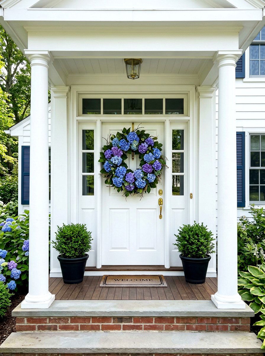 Hydrangea Front Door Wreath - 25 Spring Grapevine Wreath Ideas