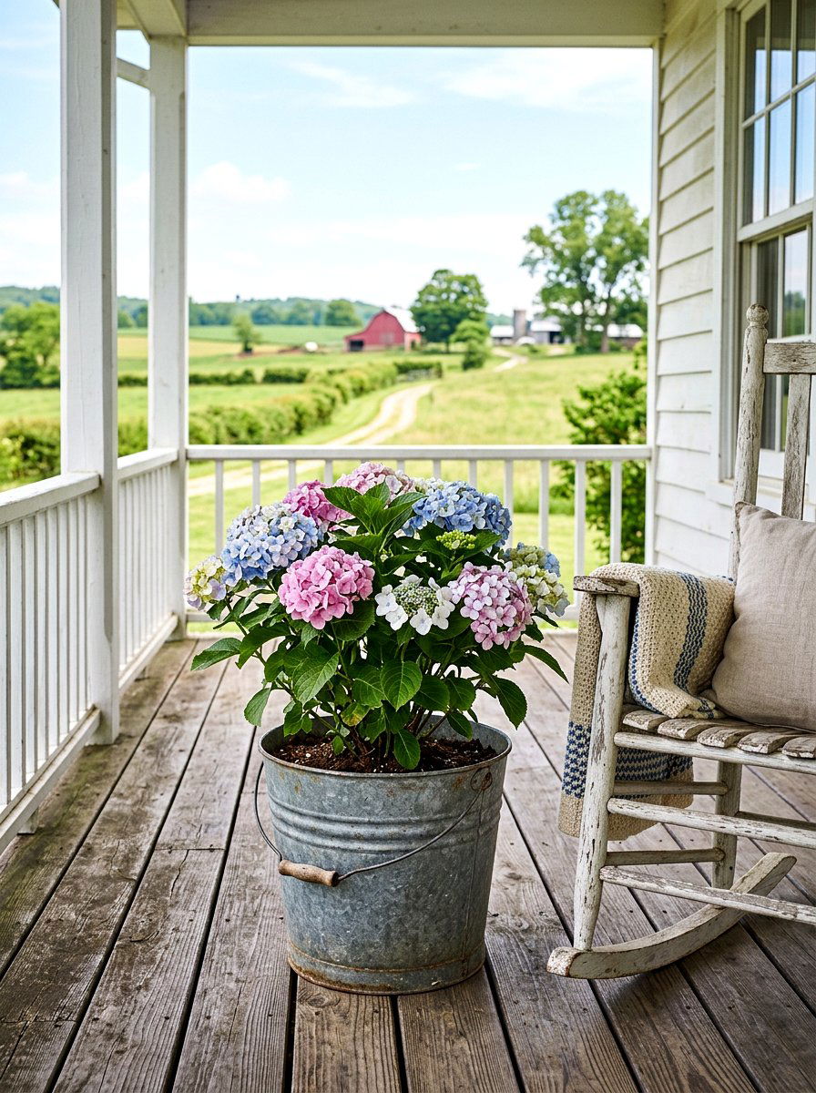 Hydrangea Galvanized Metal Bucket - 25 Spring Hydrangea Planter Ideas