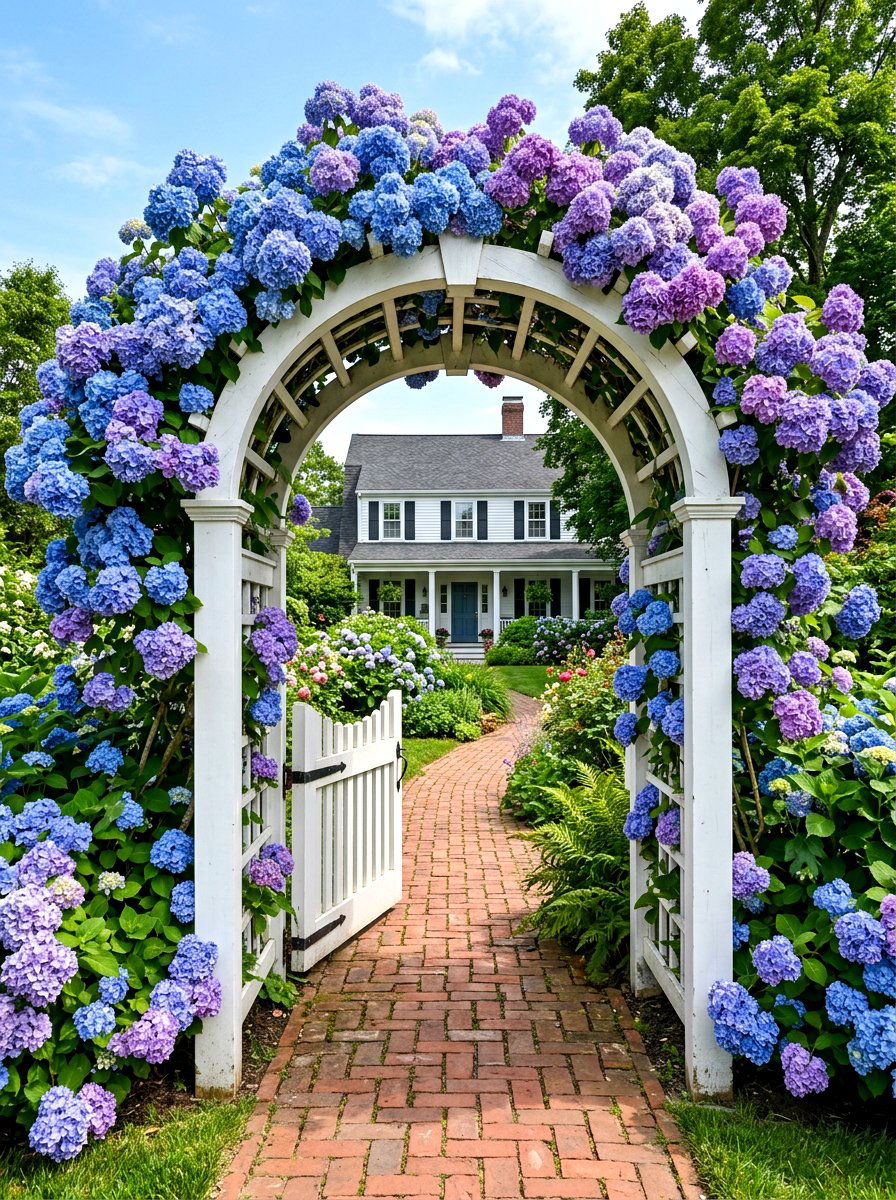 Hydrangea Garden Entrance Arch - 25 Spring Floral Arch Ideas