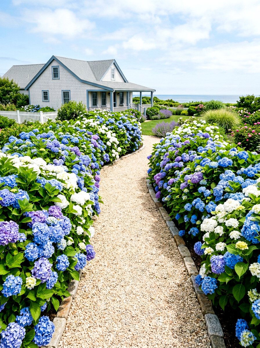Hydrangea Hedge Gravel Walk - 25 Spring Garden Pathway Decor Ideas