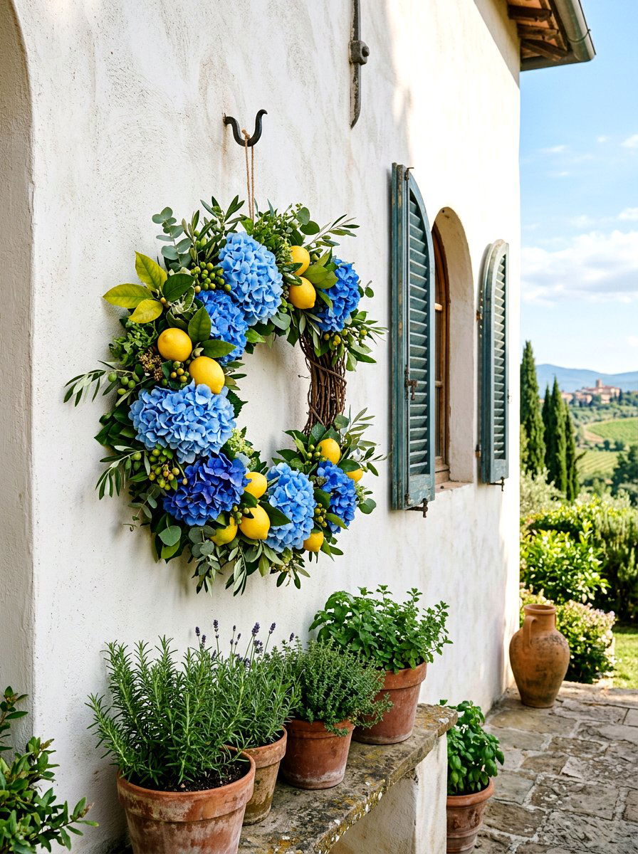 Hydrangea Lemon Wreath - 25 Spring Hydrangea Wreath Ideas