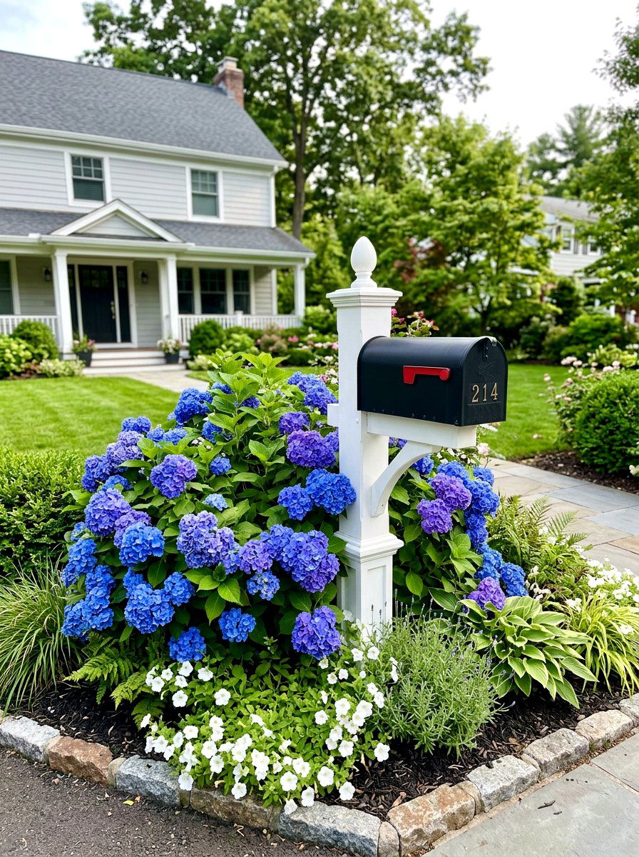 Hydrangea Mailbox Planting - 25 Spring Mailbox Post Decor Ideas