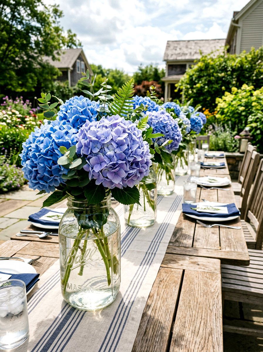 Hydrangea Mason Jar Centerpiece - 25 Spring Mason Jar Centerpiece Ideas