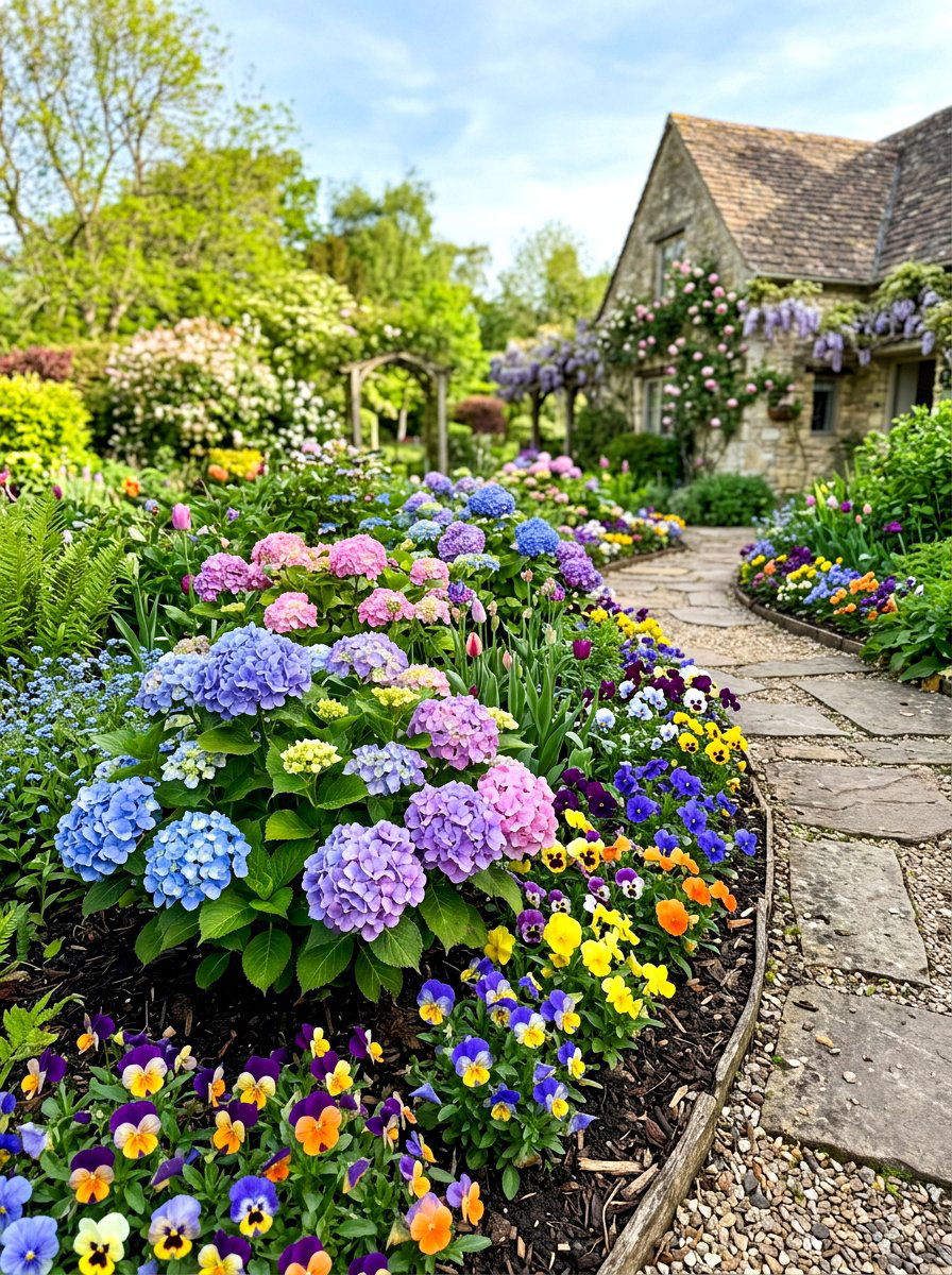 Hydrangea Pansy Spring Mix - 25 Spring Hydrangea Planter Ideas