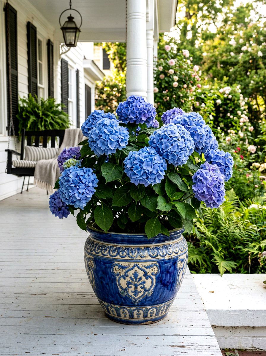 Hydrangea Porch Container - 25 Spring Curbside Planter Ideas
