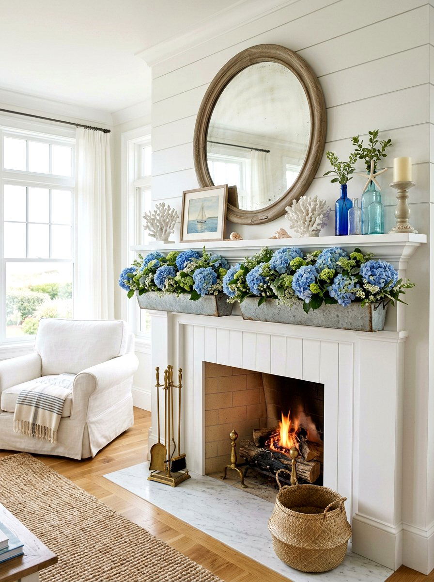 Hydrangea Spring Mantel Layout - 25 Spring Mantel Floral Ideas