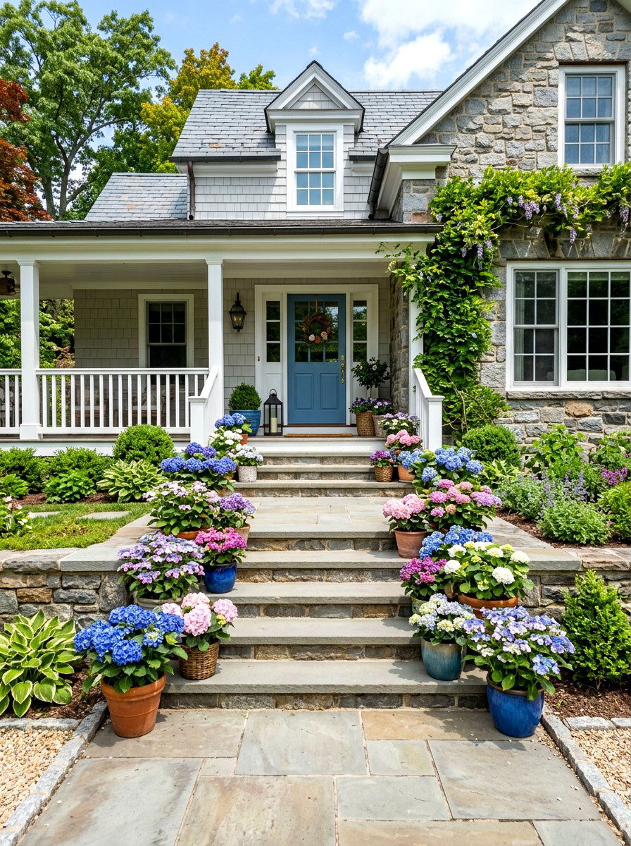 Hydrangea Steps Arrangement - 25 Spring Hydrangea Planter Ideas