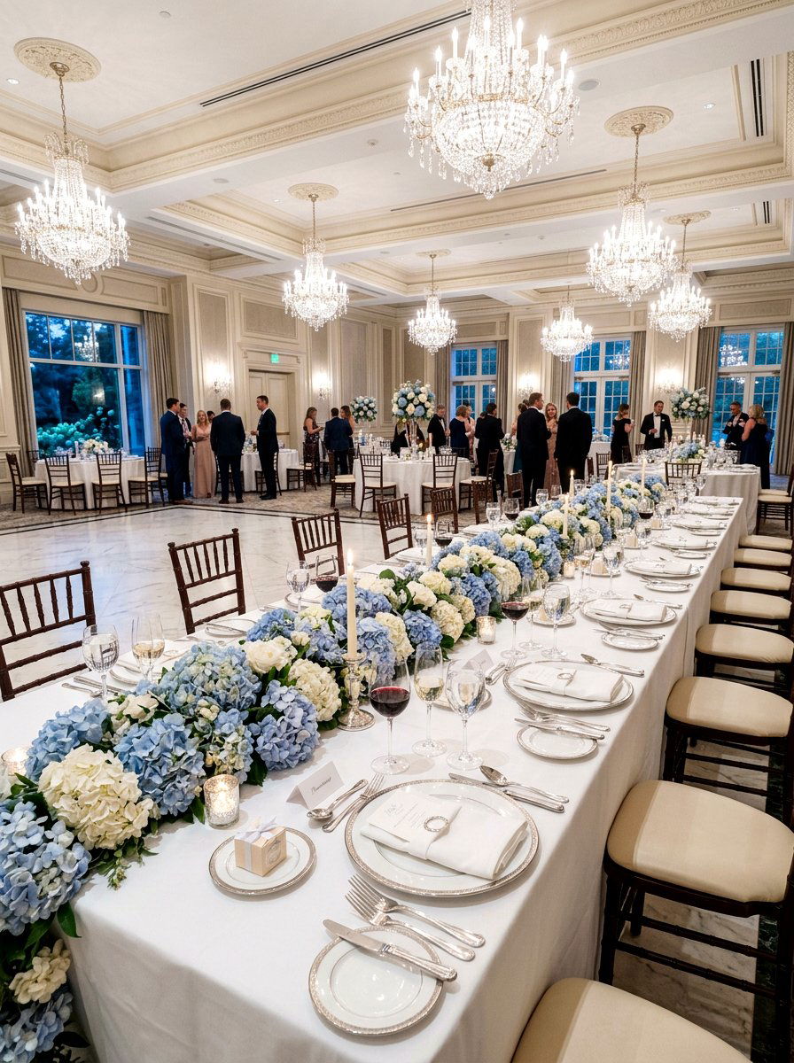 Hydrangea Table Centerpiece - 25 Spring Wedding Garland Ideas
