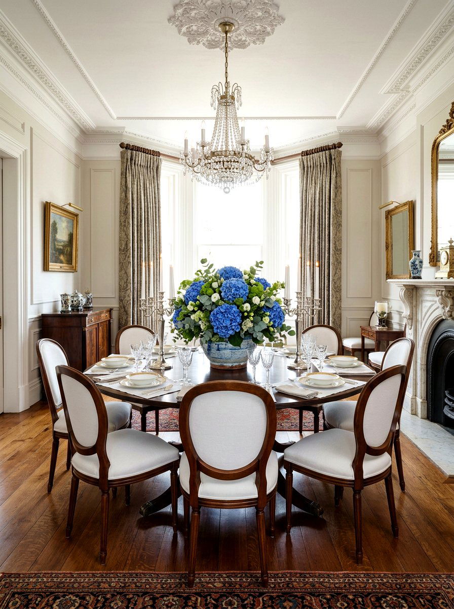 Hydrangea Table Display - 25 Spring Round Table Decor Ideas