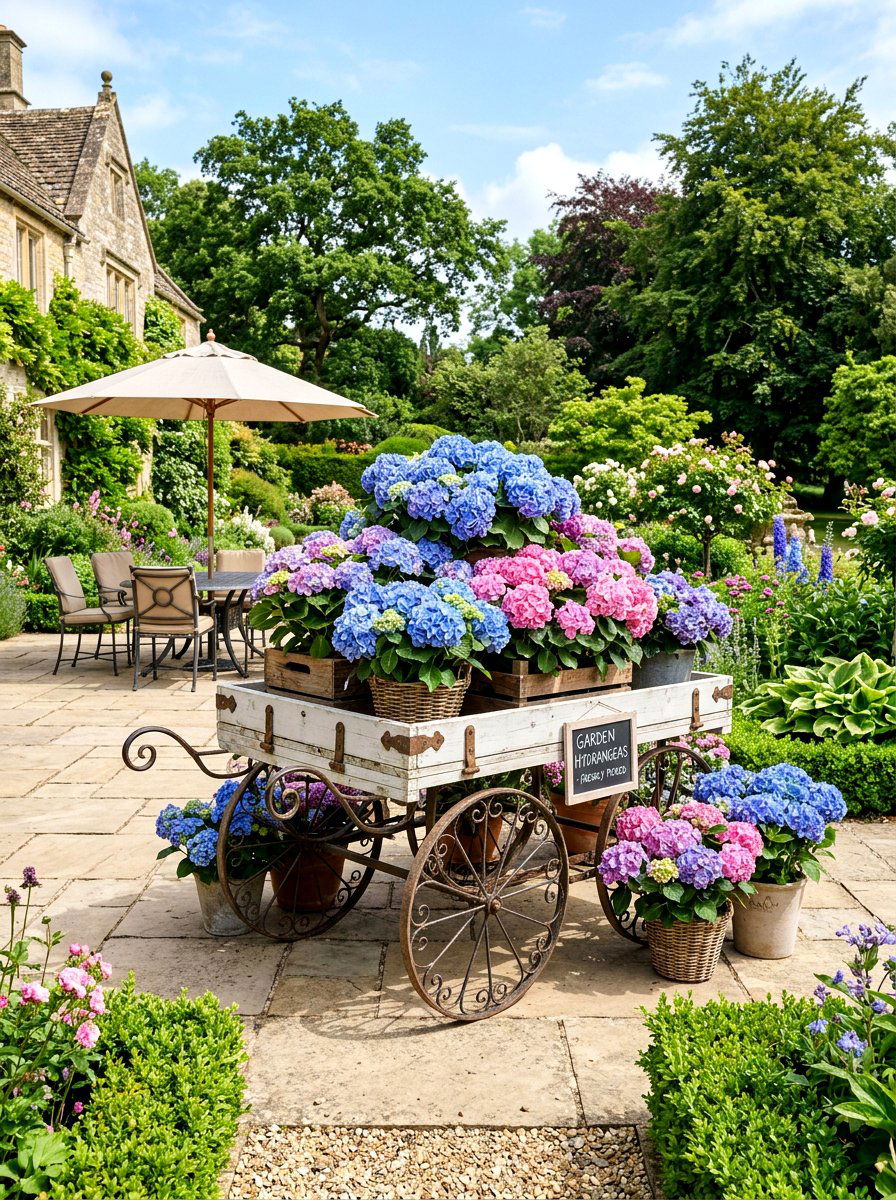 Hydrangea Wagon Cart - 25 Spring Wagon Decor Ideas