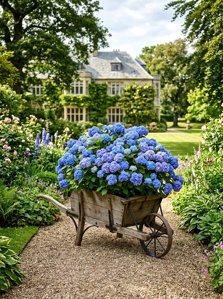 Hydrangea Wheelbarrow - 25 Spring Wheelbarrow Planter Ideas