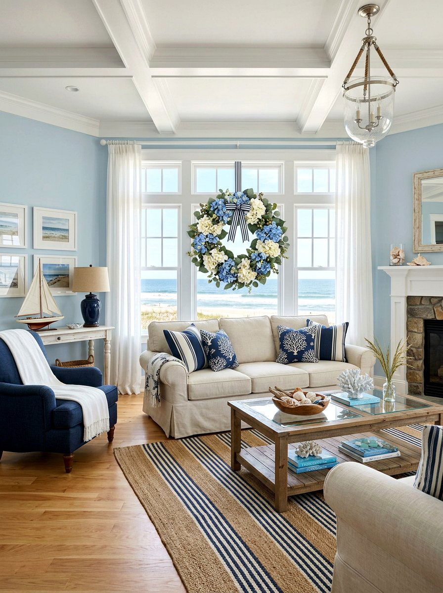 Hydrangea Window Wreath - 25 Spring Window Wreath Ideas