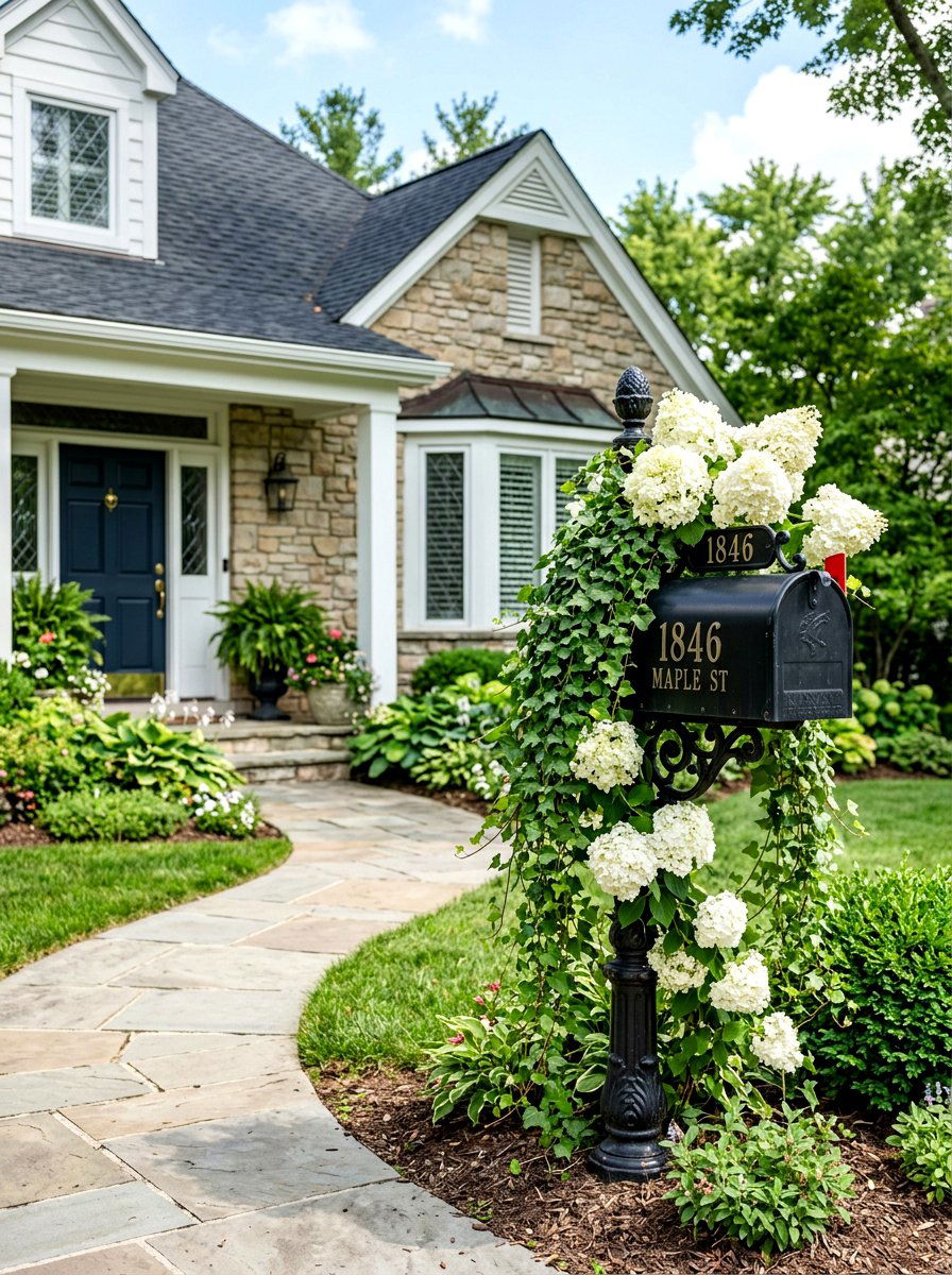 Hydrangea and Ivy Mailbox Decor - 25 Spring Mailbox Swag Ideas