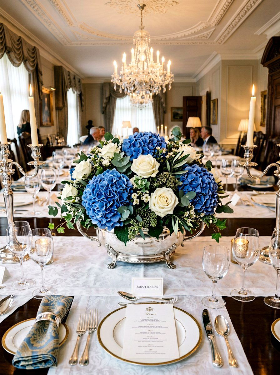 Hydrangea and rose centerpiece - 25 Spring Faux Flower Arrangement Ideas